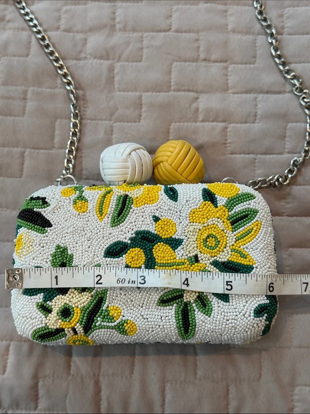 Sam Edelman Annabelle Beaded Floral Box Clutch in White, Yellow & Green